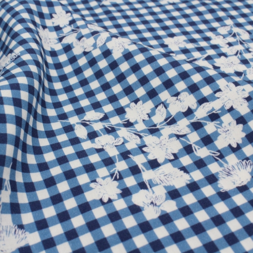 Navy Floral Gingham Viscose Fabric Lovefabric Ie